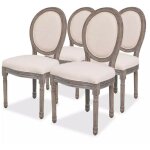 Chaise mdaillon lin beige et pieds bois massif clair makin - lot de 4