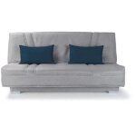 Les tendances - comfort bultex banquette clic - clac - 3 places - tissu gris + coussins deco bleu - l193 ...