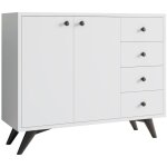 Commode 2 portes 4 tiroirs blanche 100cm