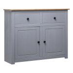 Commode 2 portes 2 tiroirs pin massif gris et clair iris