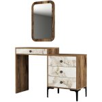 Commode 4 tiroirs avec miroir mural bois fonc� et blanc effet marbre kindo 124cm