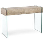 Console 2 tiroirs bois naturel et verre tremp� anya 110cm