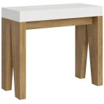 Console extensible blanche pieds bois naturel 8 personnes 40 � 196cm naxo - support 2 pieds