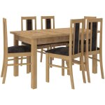 Les tendances - ensemble table extensible 140 - 180cm et 6 chaises en bois clair de htre et tissu noir ...