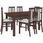 Les tendances - ensemble table extensible 140 - 180cm et 6 chaises en bois noyer fonc et tissu beige ...