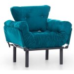 Fauteuil transformable en lit tissu vert ptrole pliaz 95cm