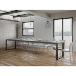 Grande table extensible 8  20 places l 180  440 cm gris bton et pieds mtal anthracite tiroz - rallonges ...