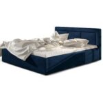 Les tendances - lit adulte avec coffre de rangement berlino - velours rembourr� - bleu fonc� - 200x200 ...
