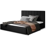 Les tendances - lit adulte avec sommier vareza ? simili cuir matelass� - noir - 180x200 - version avec ...