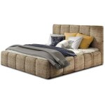 Les tendances - lit adulte vika ? tissu capitonn� - beige chin� - 140x200