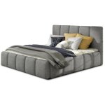 Les tendances - lit adulte vika ? tissu capitonn - gris - 140x200 - version avec sommier