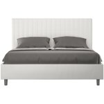Lit capitonné 160x200 cm simili cuir blanc à carreaux sunda - option avec sommier et sans coffre Lit capitonné 160x200 cm simili cuir blanc à carreaux sunda - option avec sommier et sans coffre