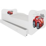 Les tendances - lit enfant bois blanc � tiroirs avec imprim� voiture cars 70x140 ou 80x160 - sommier ...