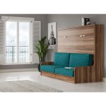 Les tendances - lit escamotable horizontal 160x200 avec canap� tissu kalian - avec matelas - coffrage ...