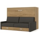 Les tendances - lit escamotable horizontal avec canap tissu vetal 140x200 - canap gris fonc - structure, ...