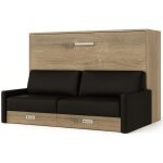 Les tendances - lit escamotable horizontal avec canap� vetal 140x190 - canap� noir - structure et fa�ade ...
