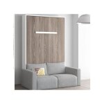 Les tendances - lit escamotable vertical 140x190 avec canap� tissu kimber - coffrage blanc - fa�ade blanche ...