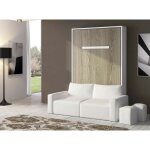 Les tendances - lit escamotable vertical 90x190 avec canap coffre espacia - faade noyer - canap noir ...