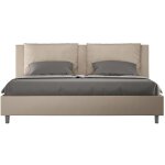 Lit moderne 180x200 cm avec tête de lit coussins simili cuir beige anja - option avec sommier et sans ... Lit moderne 180x200 cm avec tête de lit coussins simili cuir beige anja - option avec sommier et sans ...