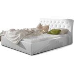 Les tendances - lit simili cuir capitonn� venizia - blanc - 160x200 - version sommier et coffre