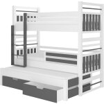 Les tendances - lit superpos 3 couchages avec 2 tiroirs de rangement blanc et gris graphite 90x200 niko ...