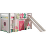 Lit toboggan 90x200 avec tente et 3 pochettes printemps pin massif blanc pino Lit toboggan 90x200 avec tente et 3 pochettes printemps pin massif blanc pino