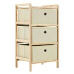 Meuble de rangement 3 tiroirs c�dre naturel et tissu beige finest