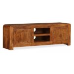 Meuble tv 2 portes 2 niches acacia massif foncé palie Meuble tv 2 portes 2 niches acacia massif foncé palie