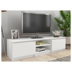 Meuble tv 2 portes 2 niches bois blanc brillant cyna 140cm