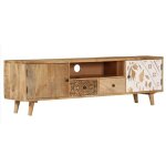 Meuble tv 2 portes 2 tiroirs manguier massif clair walker