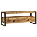 Meuble tv 2 tiroirs manguier massif clair et mtal noir maneci 120cm