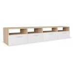 Meuble tv 4 portes 4 niches bois chêne clair et blanc chickie l190xh36xp35 Meuble tv 4 portes 4 niches bois chêne clair et blanc chickie l190xh36xp35