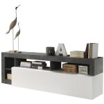 Les tendances - meuble tv sefro - 1 porte et 4 niches - blanc laqu et bton