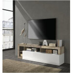 Les tendances - meuble tv sefro - 1 porte et 4 niches - blanc laqu� et ch�ne