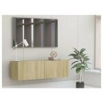 Meuble tv suspendu 2 portes bois chne clair oned 100cm