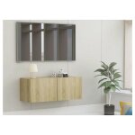 Meuble tv suspendu 2 portes bois chêne clair oned 80cm Meuble tv suspendu 2 portes bois chêne clair oned 80cm