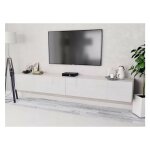 Meuble tv suspendu 4 compartiments bois laqu blanc chickie l 240 x h 34 x p 40 cm