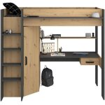 Les tendances - parisot lit combine mezzanine enfant - decor chene et gris - sommier inclus - 90 x 200 ...