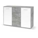 Les tendances - pilvi buffet bas 2 portes 4 tiroirs - blanc et beton gris clair - l 122, 6 x p 34, 2 ...