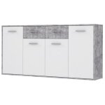 Les tendances - pilvi buffet bas 4 portes 4 tiroirs - blanc et beton gris clair - l 162, 3 x p 34, 2 ...