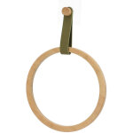 Tendance - porte serviettes arrondi bambou + laniere simili cuir sur sticker - kaki bambou