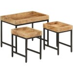 Tables basses gigognes 3pcs bois de manguier massif brut et fer