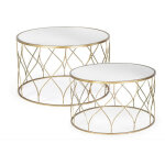 Table basse gigogne ronde en acier dor et miroir louanor - lot de 2