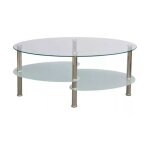 Table basse ovale verre tremp blanc et mtal chrom kyrah