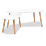 Table basse triangulaire bois blanc et pieds pin massif clair katsa - lot de 2