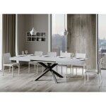 Table extensible 8  12 personnes blanc et pieds entrelacs anthracite l 180  284 cm artemis