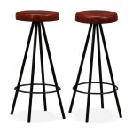 Tabouret de bar cuir marron et pieds mtal noir gream - lot de 2