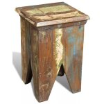 Tabouret bas carr bois massif recycl moust