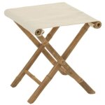 Les tendances - tabouret pliant 40x40x42 cm en bambou naturel et tissu blanc