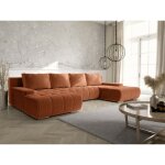 Canap� panoramique convertible boluti en velours c�tel� terracotta